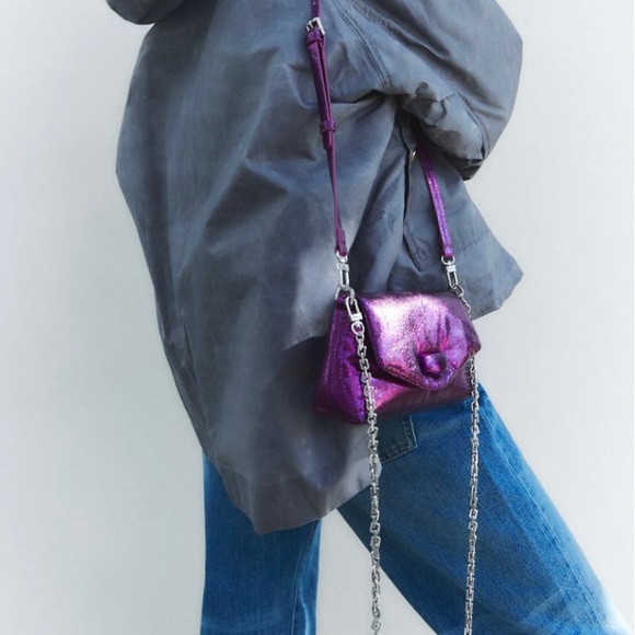 ZARA Purple Metallic Effect Chain Crossbody Bag NWT - Picture 12 of 15